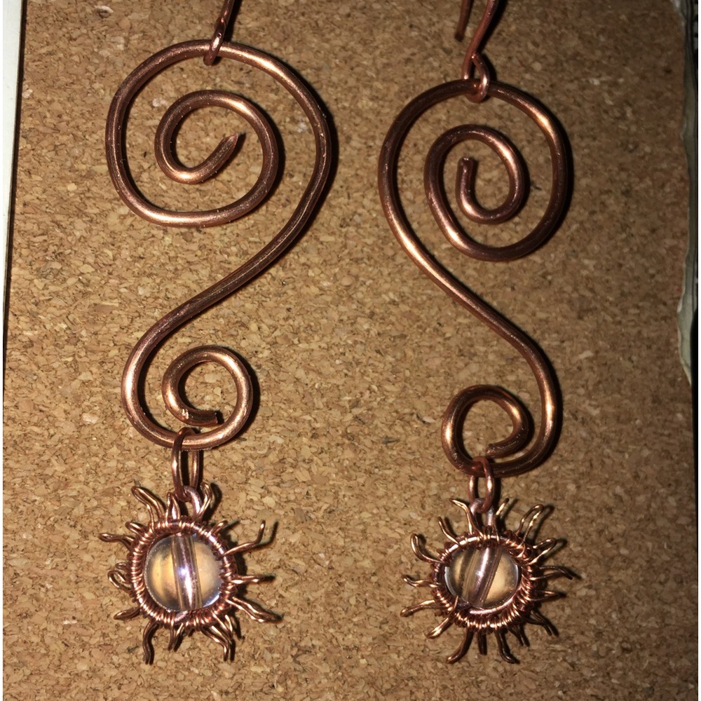 BOGO 50% off! Swirled Copper Wire, Dangly Sunshine Earrings. Handmade. Rose Gold
